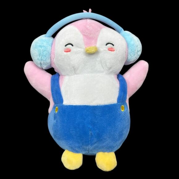 Pud Gy Pink Penguin Blue Earmuffs Plush Soft Toy Stuffed Animal - Picture 1 of 7